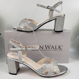 Benjamin Walk Silver Glitter w/Chunky Heel & Jewels - Formal Sandal Vintage 8